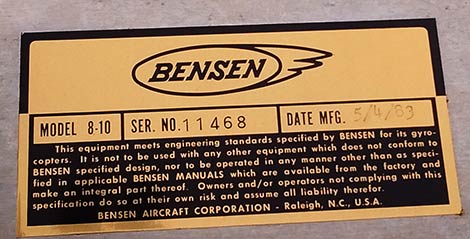 Bensen Rotorsystem parts